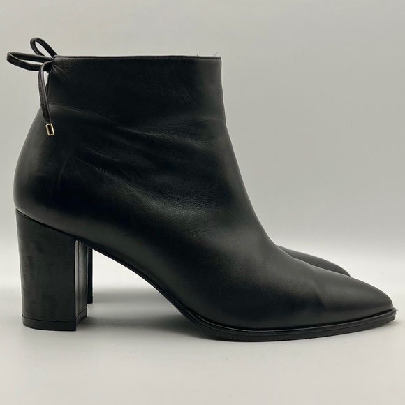 Stuart Weitzman Gardiner Bow Accent Block Heel Bootie Black Leather Women's 6 - Picture 4 of 13